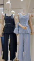 Single Breasted Square Neck Tops And Trousers Sets With Belt
